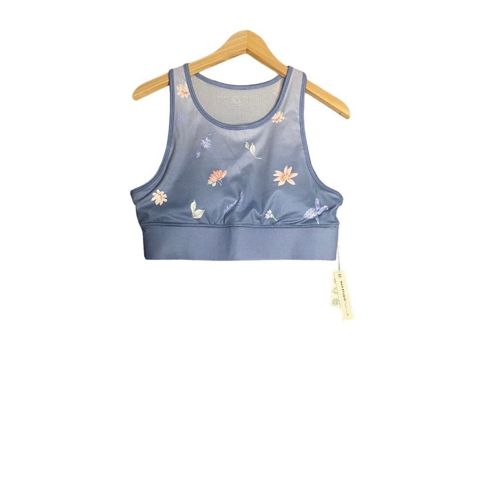 Max Studio Womens‎ Gray Floral Breathable Mesh Sports Bra Top Size Large